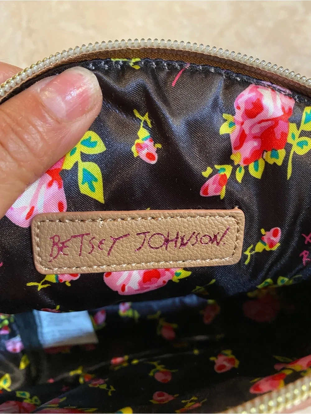 Betsey Johnson Brown and Pink Owl Makeup Bag with Yellow Beak